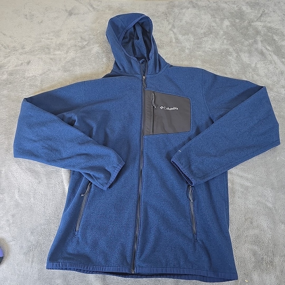 Columbia Sweatshirt Mens Medium Blue Omni-wick Full Zip Hooded Outdoors Gorpcore